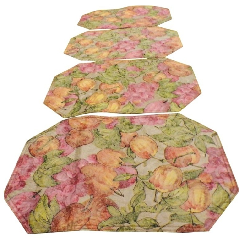 Reversible Placemats Lot of 4‎ Pink Floral Peach Fruit Design Water Resistant